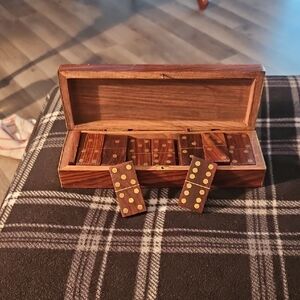 Wooden Domino Set with Gold Dots